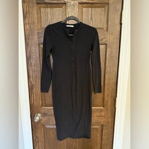 Black Reformation Stein Long sleeve henley sheath dress Midi length